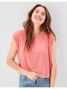 American Eagle - Women Pink Rolled Sleeve Soft & Sexy T-Shirt