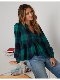 American Eagle - Women Green Long-Sleeve Peasant Top