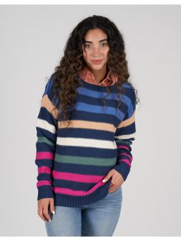American Eagle - Women Blue Oversized Crew Neck Sweater