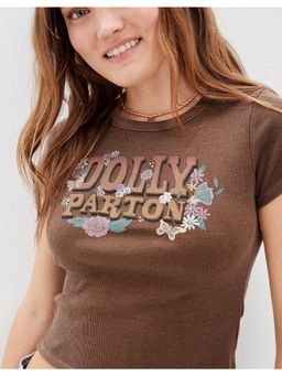 American Eagle - Women Brown Dolly Parton Graphic Baby Tee