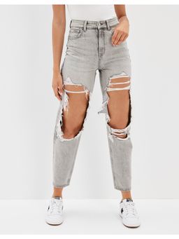 American Eagle - Women Grey Ripped Mom Straight Jean