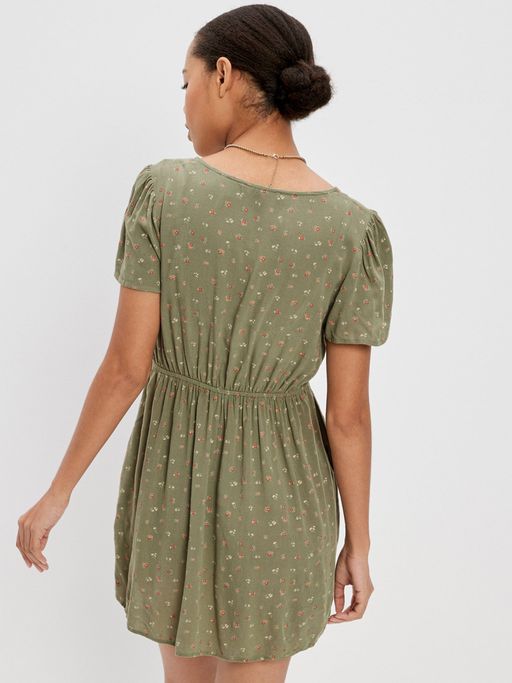 Buy American Eagle Women Green Printed Cinched Front Mini Dress Online