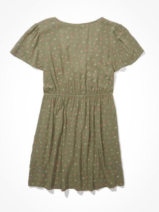 Buy American Eagle Women Green Printed Cinched Front Mini Dress Online