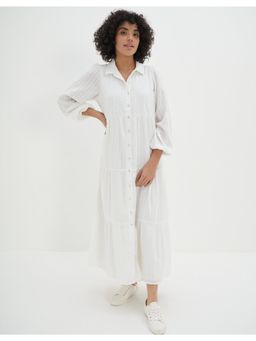 American Eagle - Women White Long-sleeve Midi Shirt Dress
