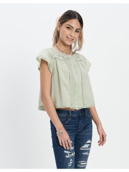 American Eagle - Women Green Cropped Bubble Blouse