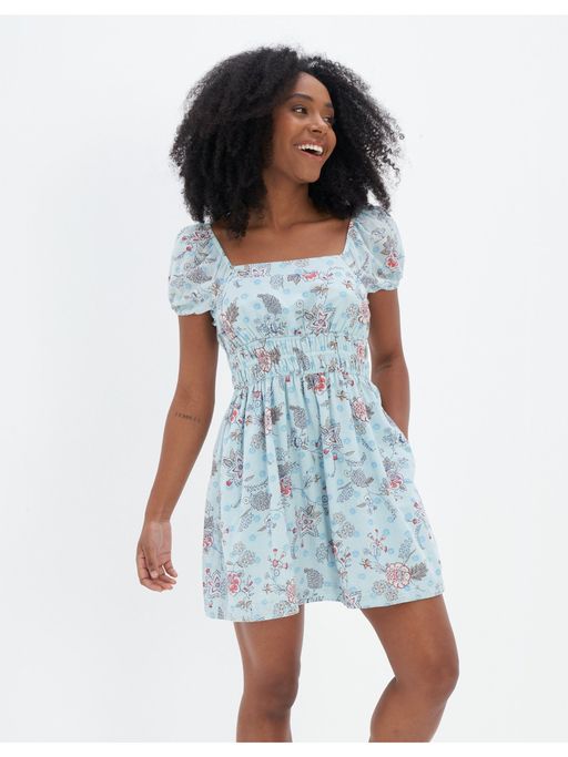 Buy American Eagle Women Blue Floral Puff Sleeve Cinched Waist Mini Dress Online Buy American Eagle Women Blue Floral Puff Sleeve Cinched Waist Mini Dress Online