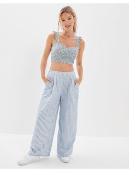 American Eagle - Women Blue High Waist Wide Leg Pant