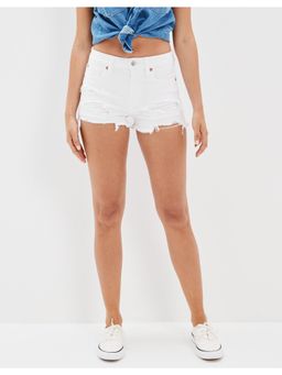 American Eagle - Women White Stretch High Waist Denim Short
