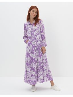 American Eagle - Women Purple Button Up Midi Shirt Dress