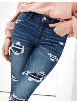 American Eagle - Women Blue Next Level Temp Tech Patched High-waisted Jeans