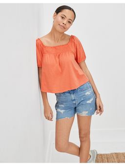 American Eagle - Women Orange Oversized Puff-Sleeve Tee