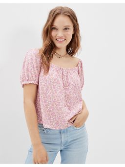American Eagle - Women Purple Puff-Sleeve Top