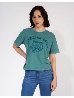 American Eagle - Women Green Typography Tee