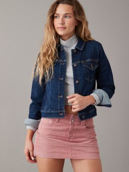American Eagle - Women Blue Super Shrunken Y2K Denim Jacket