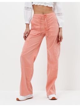 American Eagle - Women Peach Dreamy Drape Stretch Super High-Waisted Baggy Wide-Leg Pant