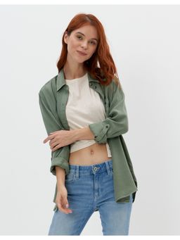 American Eagle - Women Olive Full Sleeves Button Up Shirt