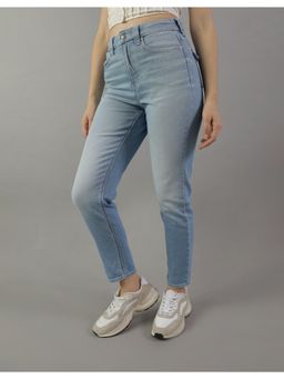 American Eagle - Women Blue Stretch Straight Mom Jeans