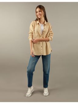 American Eagle - Women Beige Full-Sleeve Button-Up Casual Shirt