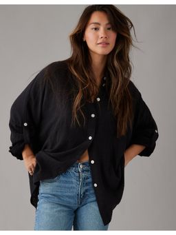 American Eagle - Women Black Go Big Beach Casual Shirt