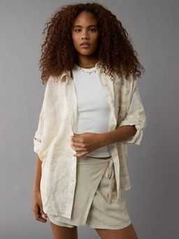 American Eagle - Women Beige Go Big Beach Casual Shirt