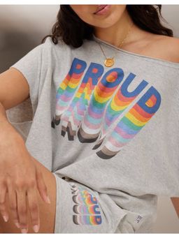 American Eagle - Women Grey Pride Fleece T-Shirt