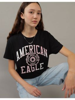 American Eagle - Women Black Short-Sleeve Graphic T-Shirt