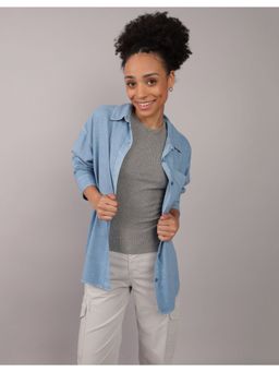 American Eagle - Women Blue Perfect Button-Up Shirt