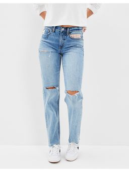 American Eagle - Women Blue Ripped 90s Straight Jean