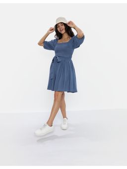 American Eagle - Women Blue Reversible Linen Wrap Mini Dress