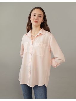 American Eagle - Women Peach Long Sleeve Button Up Shirt