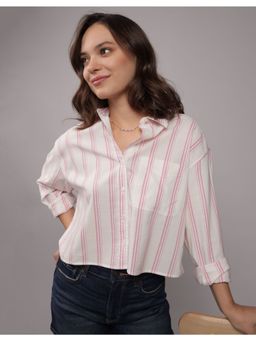 American Eagle - Women Pink Cropped Button Up Shirt