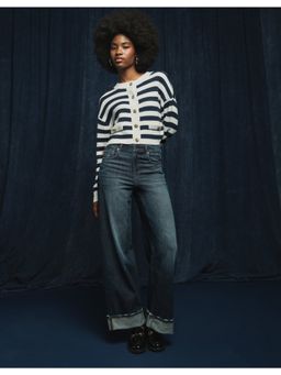 American Eagle - Women Navy Blue Dreamy Drape Stretch Super High-Waisted Baggy Wide-Leg Jeans