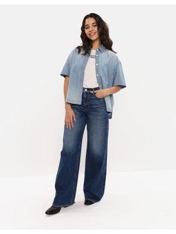 American Eagle - Women Blue Dreamy Drape Super High-Waisted Baggy Wide-Leg Jeans