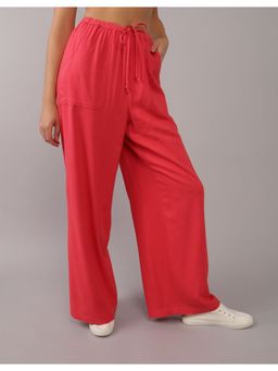 American Eagle - Women Red Wide-Leg Drawstring Pant