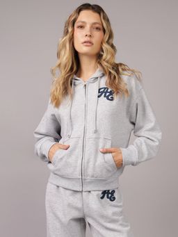 American Eagle - Women Grey Logo Graphic Zip-Up Hoodie