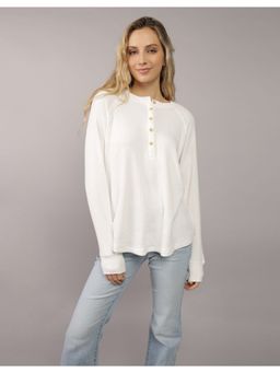 American Eagle - Women White Plush Full Sleeve T-Shirt