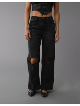 American Eagle - Black Solid Relaxed Fit Jeans