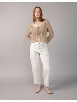 American Eagle - Khaki Self Design Fitted Fit Cardigan