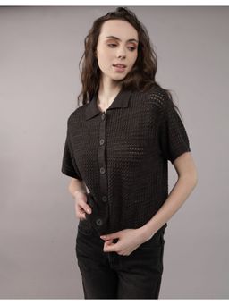 American Eagle - Black Self Design Regular Fit Sweater