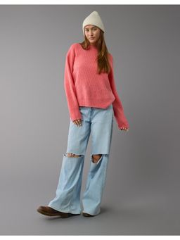 American Eagle - Pink Solid Regular Fit Sweater