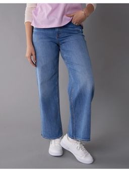 American Eagle - Women Blue Strigid Super High-Waisted Baggy Wide-Leg Jeans