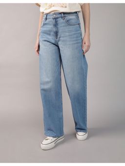 American Eagle - Women Blue Strigid Super High-Waisted Baggy Wide-Leg Jeans