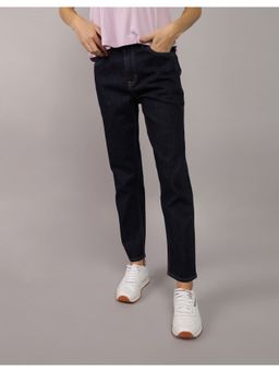 American Eagle - Women Navy Blue Stretch Super High-Waisted Ankle Straight Jeans