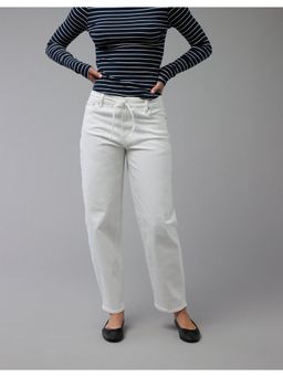 American Eagle - Women White Stretch Barrel Jeans
