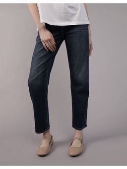 American Eagle - Women Navy Blue Stretch Super High-Waisted Ankle Straight Jeans