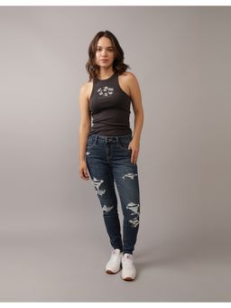 American Eagle - Women Blue Next Level Curvy High-Waisted Ripped Jeans