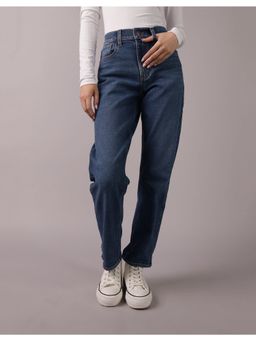 American Eagle - Women Blue Stretch Super High-Waisted Ankle Straight Jeans