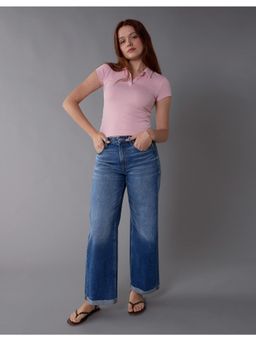 American Eagle - Women Baby Pink Solid Polo T-Shirt