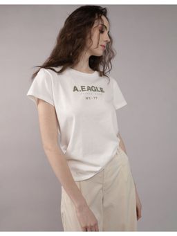 American Eagle - Women White Solid Half Sleeves T-Shirt