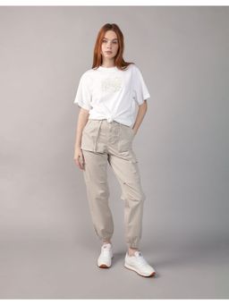 American Eagle - Women White Oversized Graphic Print T-Shirt